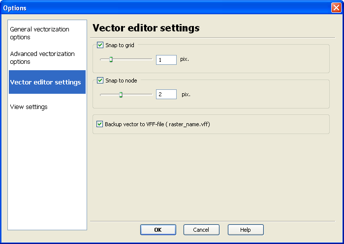 Vector editor settings